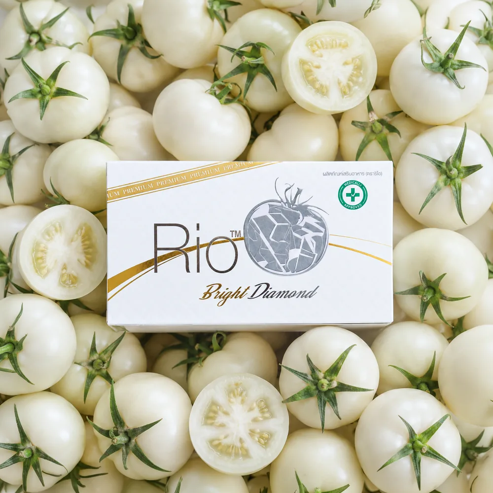 กล่อง Rio Bright Diamond บนกองมะเขือเทศขาว